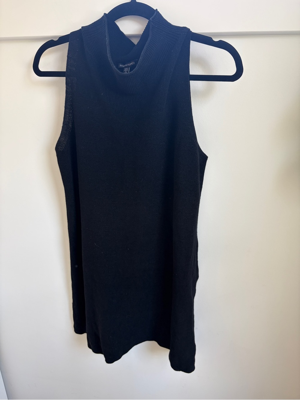 Eileen Fisher Black Sleeveless Mock Neck Knit Tunic - Small